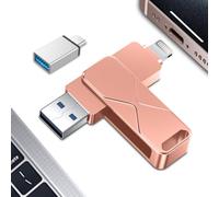 256GB 3 in 1 USB 3.0 Flash Drive MFi Certified Lightning Memory Stick Rose Gold External Storage Compatible with iPhone iPad Android Mac PC Smart TV Car
