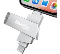256GB Flash Drive for iPhone iPad, USB3.0 High-Speed Memory Stick No App Needed, Lightening & USB-C External Memory Storage for Photos Videos, Picture Backup Thumb Drive Plug & Play (Silver)