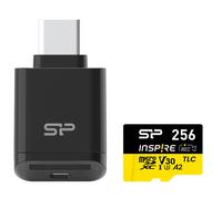 256GB Silicon Power Inspire microSDXC UHS-I V30 A1 4K Memory Card with USB Reader Type-C