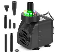 256GPH Submersible Pond Pump with LED Light, 15W 7ft Water Pump, Aquarium Pump with 3 Nozzles, Fountain Pump for Small Ponds, Garden, Aquariums, Fish Tank, Fountain