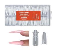 256Pcs Clear Transparent Nails Art Extension Forms Not Paper Backing Sandwich Design for Salons and Home Use Acrylic Nails Extension Templates Sandwich