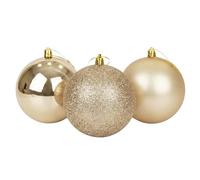 25cm/3Pcs Large Champagne Baubles PVC Shatterproof Glossy, Matt, Glitter Finish Christmas Balls Ornaments Assorted Set- Festive Xmas Tree Hanging Decorations, Round Ornament for Holiday Home Decor