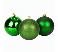 25cm/3Pcs Large Dark Green Baubles PVC Shatterproof Glossy, Matt, Glitter Finish Christmas Balls Ornaments Assorted Set- Festive Xmas Tree Hanging Decorations, Round Ornament for Holiday Home Decor