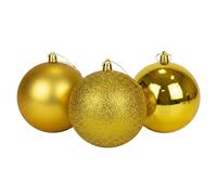 25cm/3Pcs Large Deep Gold Baubles PVC Shatterproof Glossy, Matt, Glitter Finish Christmas Balls Ornaments Assorted Set- Festive Xmas Tree Hanging Decorations, Round Ornament for Holiday Home Decor