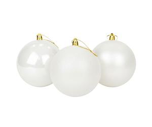 25cm/3Pcs Large White Baubles PVC Shatterproof Glossy, Matt, Glitter Finish Christmas Balls Ornaments Assorted Set- Festive Xmas Tree Hanging Decorations, Round Ornament for Holiday Home Decor