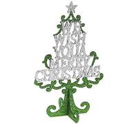 25cm All Over Green Glitter Tree Table Top or Shelf Decoration We Wish you a Merry Christmas in Silver Gold Or Red (Silver)
