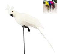 25cm Artificial Parrot Decor, Lifelike Feathered Foam Fake Birds with Flexible Wire Feet, for Tropical Jungle Party Supplies, Outdoor Garden Patio Tree Ornaments (White)