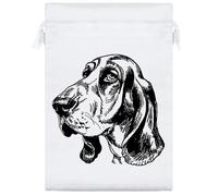 25cm 'Basset Hound Portrait' Satin Drawstring Bag/Pouch (SB00123700)
