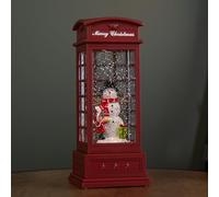 25cm Battery Operated Light up Christmas Phone Box Water Spinner with Snowman Scene & LEDs
