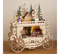 25cm Battery Powered Light Up Wooden Christmas Carriage Village with Warm White LEDs