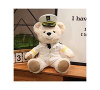 (25cm) Bear Teddy Captain Plush Toy Stuffed Animal Doll Bedroom Kids Gift Decoration