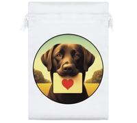 25cm 'Black Labrador Love Note' Satin Drawstring Bag/Pouch (SB00116084)