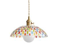 25cm Boho Mosaic Glass Pendant Light, Vintage Brass E27 Hanging Lamp