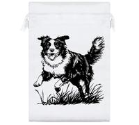 25cm ' Border Collie Running on Grass' Satin Drawstring Bag/Pouch (SB00114720)