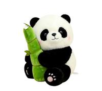 25cm Cartoon Panda Plush Toy Stuffed Animal Doll - Soft Black and White Plush Doll with Bamboo, Cute Sitting Panda Plush Toy for Home Decoration, Kids Play or Bedtime Cuddling
