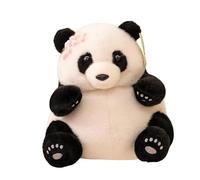 25cm Cartoon Panda Plush Toy Stuffed Animal Doll - Soft Black and White Plush Doll with Flower Headband, Cute Round Panda Plush Toy for Kids Room Decor, Bedtime Comfort and Display