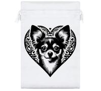 25cm 'Chihuahua Love Heart' Satin Drawstring Bag/Pouch (SB00123540)