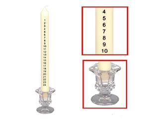 25cm Countdown to Christmas Advent Candle in Clear Glass Holder - IVORY