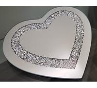 25cm CRUSHED CRYSTALS HEART SHAPE MIRROR CANDLE TRAY JEWELLED DIAMANTE HEART MIRROR TRAY CRYSTAL CANDLE PLATE WEDDING CRUSHED BORDER