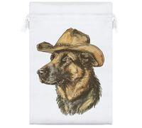 25cm 'German Shepherd Wearing Cowboy Hat' Satin Drawstring Bag/Pouch (SB00123668)