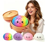 25cm Giant Dumpling Squishy, Big Jumbo Dumpling Squishy Large Huge Mega Dumplings Rainbow Stress Ball Soft Stress Relief Fidget for Adults (15cm Rainbow)