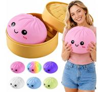 25cm Giant Dumpling Squishy with Steamer, Extra Large Big Jumbo Dumpling Stress Ball, Soft Squeeze Decompression Dough, Anxiety Relief Fidget, Adult Fidget Tool