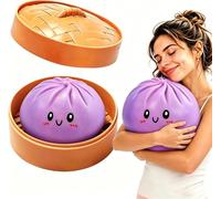 25CM Giant Dumpling Squishy with Steamer, Jumbo Extra Large Big Dumpling Stress Ball, Cute Soft Sensory Fidget Squeeze Anxiety Relief Fidget, Adult Fidget Tool (Purple-25CM)