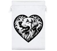 25cm 'Golden Retriever Love Heart' Satin Drawstring Bag/Pouch (SB00123612)