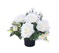 25cm Grave Flower Pots | White Rose & Daisy | Artificial Flowers For Graves | Cemetery Funeral & Floral Decorations | Grave Flowers | New Improved Design & Quality (White Rose & Daisy)