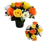 25cm Grave Flower Pots with Improved Design | Artificial Flowers for Graves in Pots | 12 Head Ivory/Orange/White Color Cemetery Decorative Artificial Flowers for Christmas & Grave decoration.