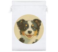 25cm 'Happy Border Collie Puppy' Satin Drawstring Bag/Pouch (SB00116844)