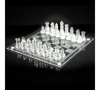 25cm Large Classic Glass Chess Board Set Clear & Frosted Pieces Game Gift Boxed