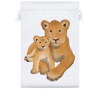 25cm 'Lioness and Cub' Satin Drawstring Bag/Pouch (SB00118244)