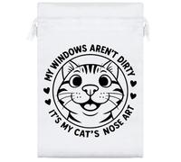 25cm 'My Windows Aren't Dirty It's My Cats Nose Art' Satin Drawstring Bag/Pouch (SB00123548)