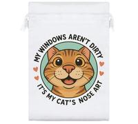25cm 'My Windows Aren't Dirty It's My Cats Nose Art' Satin Drawstring Bag/Pouch (SB00123552)