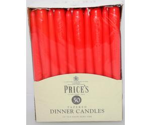 25cm Non Dripping Ivory,Red,White,Green PRICE`S Pack Of 50 TAPERED DINNER CANDLE
