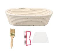 25cm Oval Sourdough Proofing Basket Set, Natural Rattan Bread Proofing Basket with Cloth Liner, Dough Scraper and Brushes for Artisan Baking, Dough Rising Bowl