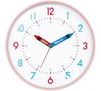 25cm Teaching Wall Clock Silent Sweep Movement for Time Learning, Pastel Color Design Mineral Glass & Safe ABS Material Kids Time Literacy Clock(pink)