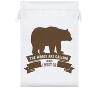 25cm 'The Woods Are Calling' Satin Drawstring Bag/Pouch (SB00116408)