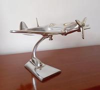 25cm Wingspan Large RAF Spitfire Aeroplane ornament on stand - hand polished aluminium plane sculpture gift
