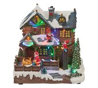 URBNLIVING 25cm Light Up Christmas Traditional Festive Village Scene Illuminated LED Decor Town with Music Ornament Decoration LED Multi Colour Xmas Lights Battery Operated Indoor