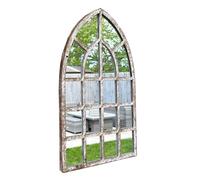 25cm x 42.5cm Arched Window Style Wall Mirror with a Distressed Metal Frame Suitable for Home and Garden Use