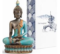25DOL 12.5" Buddha Statue (The Moment of Enlightenment) - Turquoise Resin Buddha Figurine for Home, Office, Meditation, Yoga, Zen, Hindu, and East Asian Decor