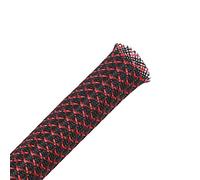 25ft - 1 inch PET Expandable Braided Sleeving - Blackred - Alex Tech Braided Cable Sleeve