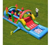25FT Commercial Obstacle Course Bounce House for Adult, PVC Inflatable Bounce House with Water Slide, 2 Tunnel, Climbing, Inflatable Obstacle Course with Blower 25x8x8.2FT Outdoor