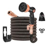 25ft Garden Hose - Expandable Garden Hose Pipe, Flexible Water Hose with 10 Function Spray Gun, No-Kink, Anti-Leakage and Easy to Use Expanding Hose with 3/4", 1/2" Solid Brass Fittings