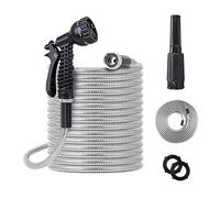 25ft Metal Garden Hose Stainless Steel Heavy Duty Water Hose With 2 Nozzles, No Tangle and Kink, Lightweight & Flexible, Tough and Pet Proof, Metal Garden Hose for Yard, RV, Garden, Outdoor