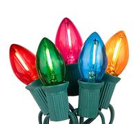 25Ft Multicolor Christmas Lights C7 LED Christmas String Lights with 27 Transparent Multi-Color LED Bulbs(2 Replacement), Outdoor Vintage String Lights for Holiday Ball Roof Party Christmas