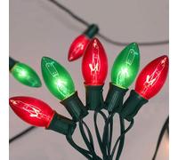 25Ft Red and Green Christmas Lights C9 Vintage Christmas String Lights with 27 Clear Red Green Bulbs(2 Spare), Hanging Outdoor Christmas Lights for Backyard Prom Roofline Path Christmas Party Decor