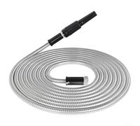 25FT Stainless Steel Garden Hose Flexible Design Rust Resistant Nozzle 6 Spray Patterns Free Heavy Duty Outdoor Water Hose for Lawn and Garden Silver